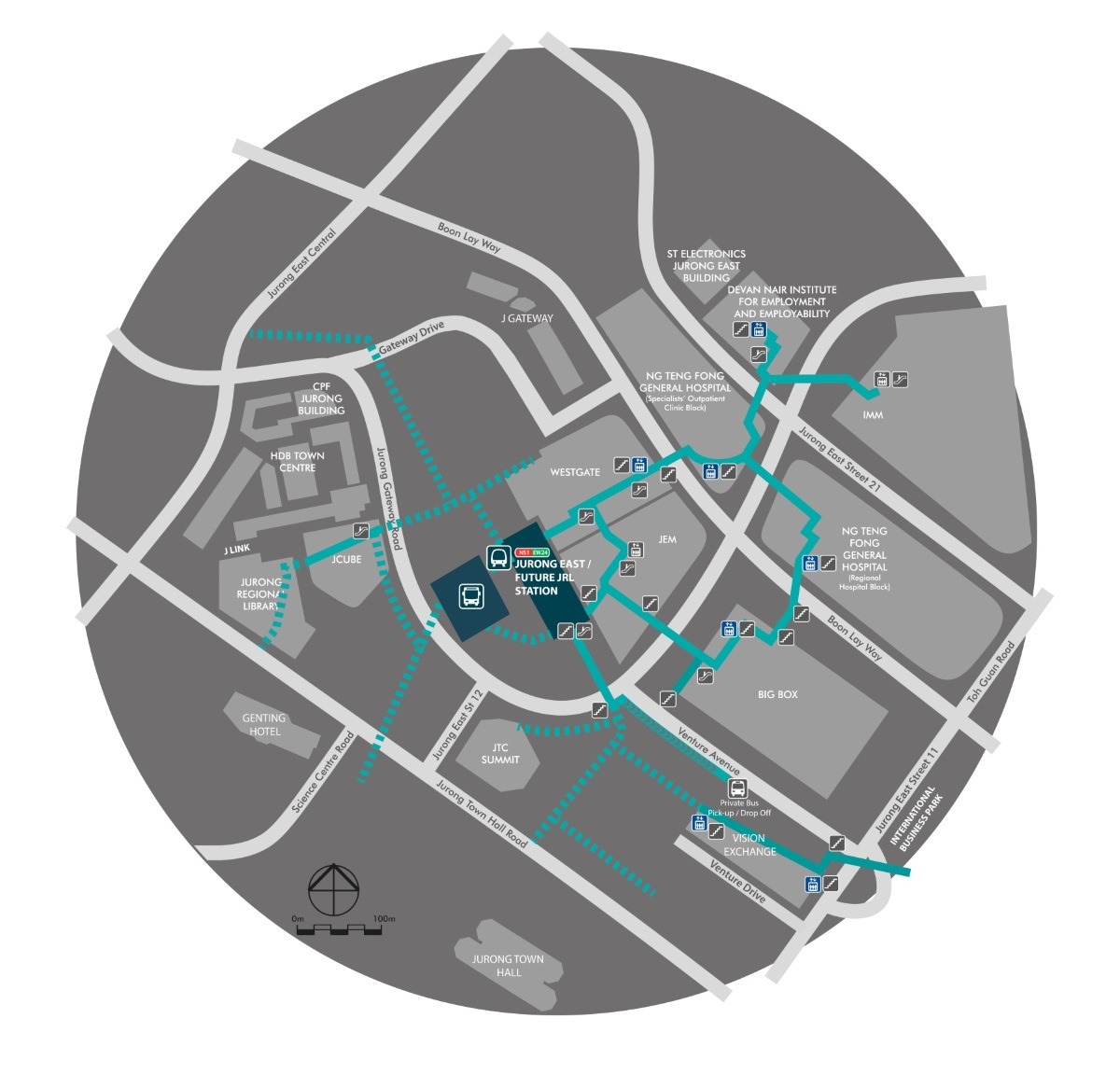 J walk connecting to the surrounding malls